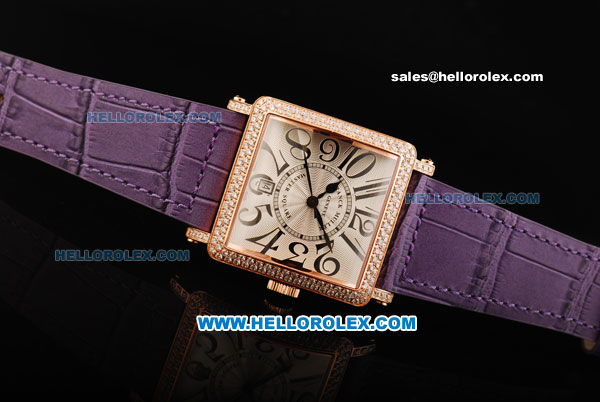 Franck Muller Master Square Swiss ETA 2824 Automatic Movement Rose Gold Case with Diamond Bezel and Purple Leather Strap - Click Image to Close